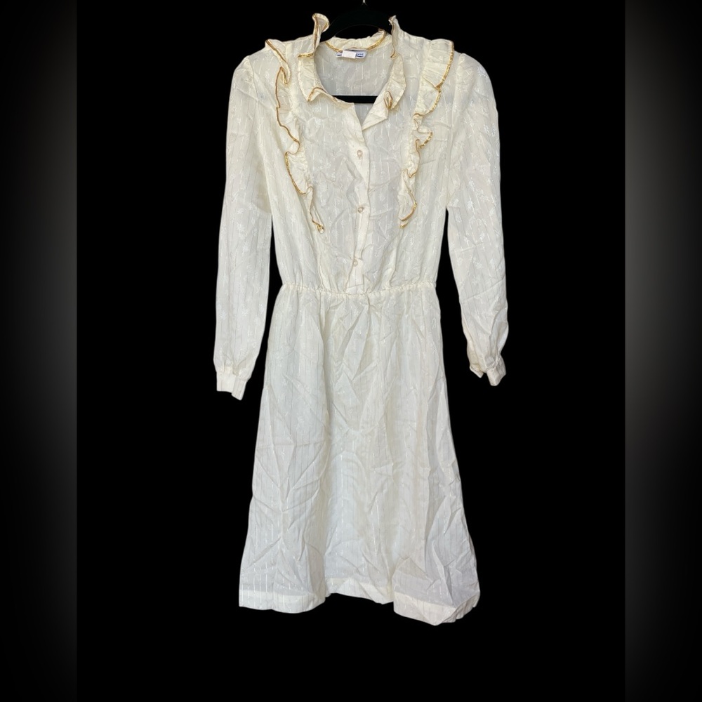 Avon Fashions Vintage Ivory and Gold Dress Size 11/12